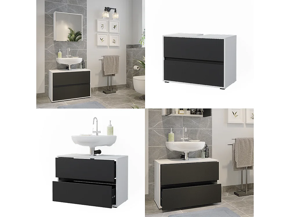 Meuble sous vasque simple blanc/anthracite 80.2x40.1x58.2 maltin