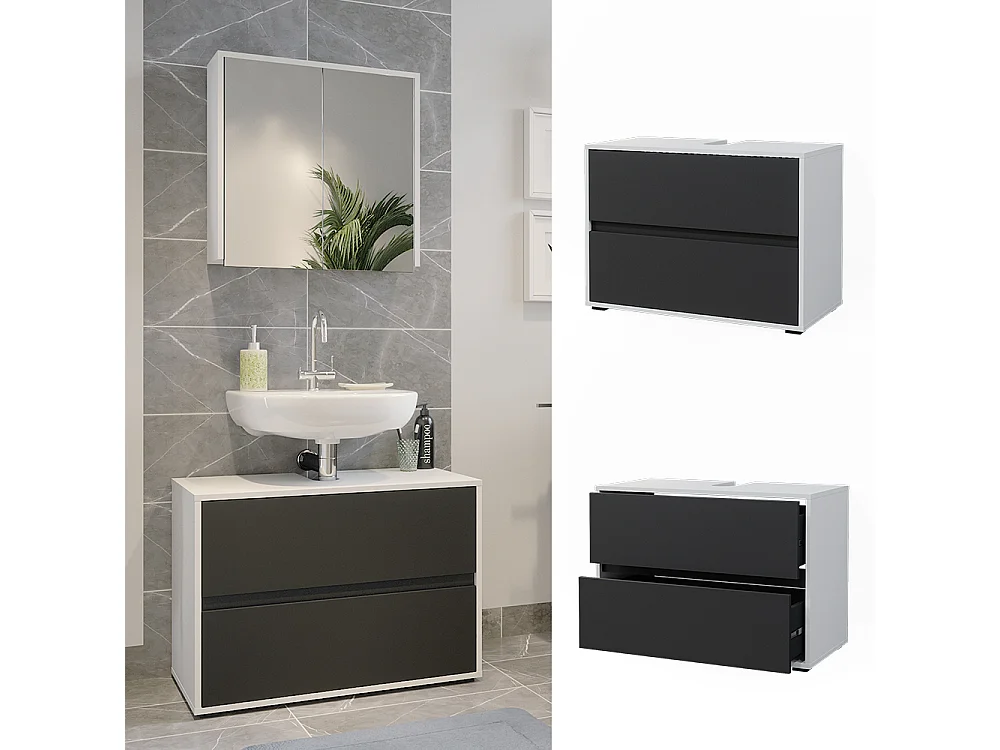 Meuble sous vasque simple blanc/anthracite 80.2x40.1x58.2 maltin