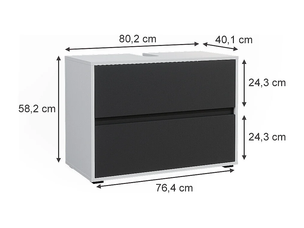 Meuble sous vasque simple blanc/anthracite 80.2x40.1x58.2 maltin