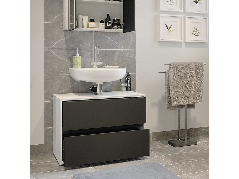 Meuble sous vasque simple blanc/anthracite 80.2x40.1x58.2 maltin