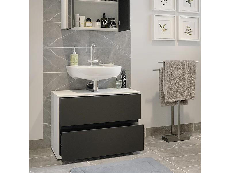 Meuble sous vasque simple blanc/anthracite 80.2x40.1x58.2 maltin
