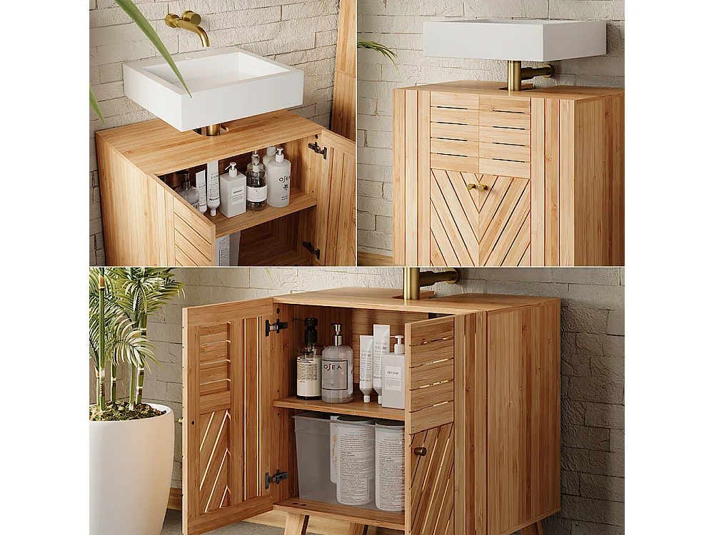 Mobiletto per lavabo bambù 60x36x65 lucie