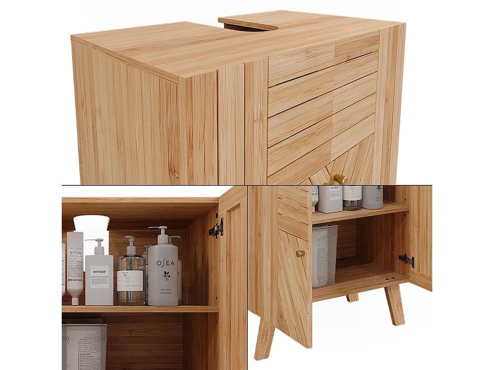 Mobiletto per lavabo bambù 60x36x65 lucie