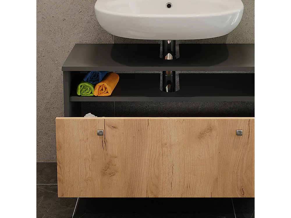 Meuble sous-vasque anthracite/chêne doré 80.2x32x54 fynn