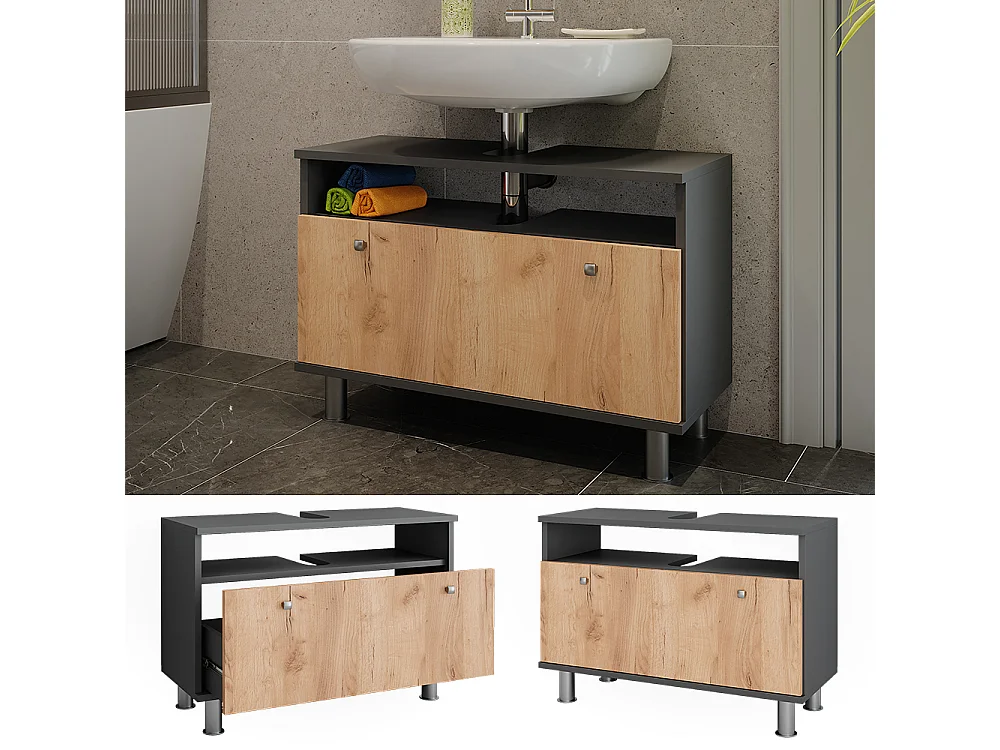 Meuble sous-vasque anthracite/chêne doré 80.2x32x54 fynn