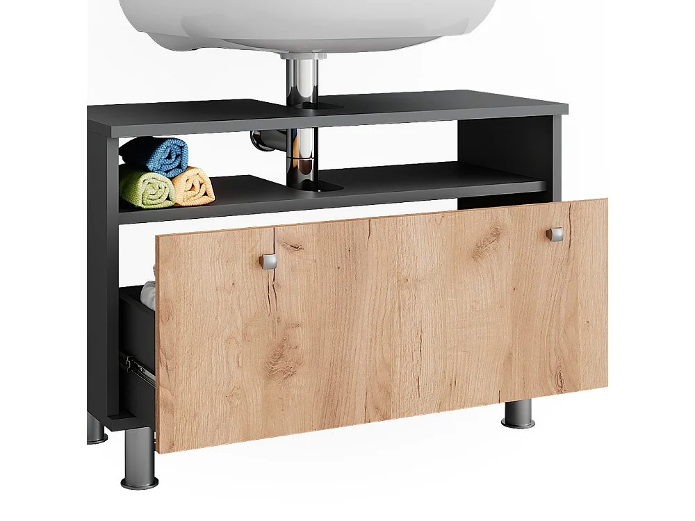 Meuble sous-vasque anthracite/chêne doré 80.2x32x54 fynn