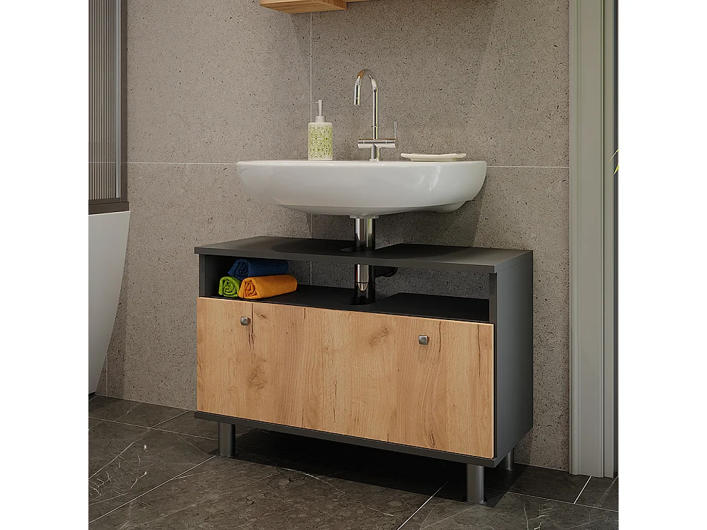 Meuble sous-vasque anthracite/chêne doré 80.2x32x54 fynn
