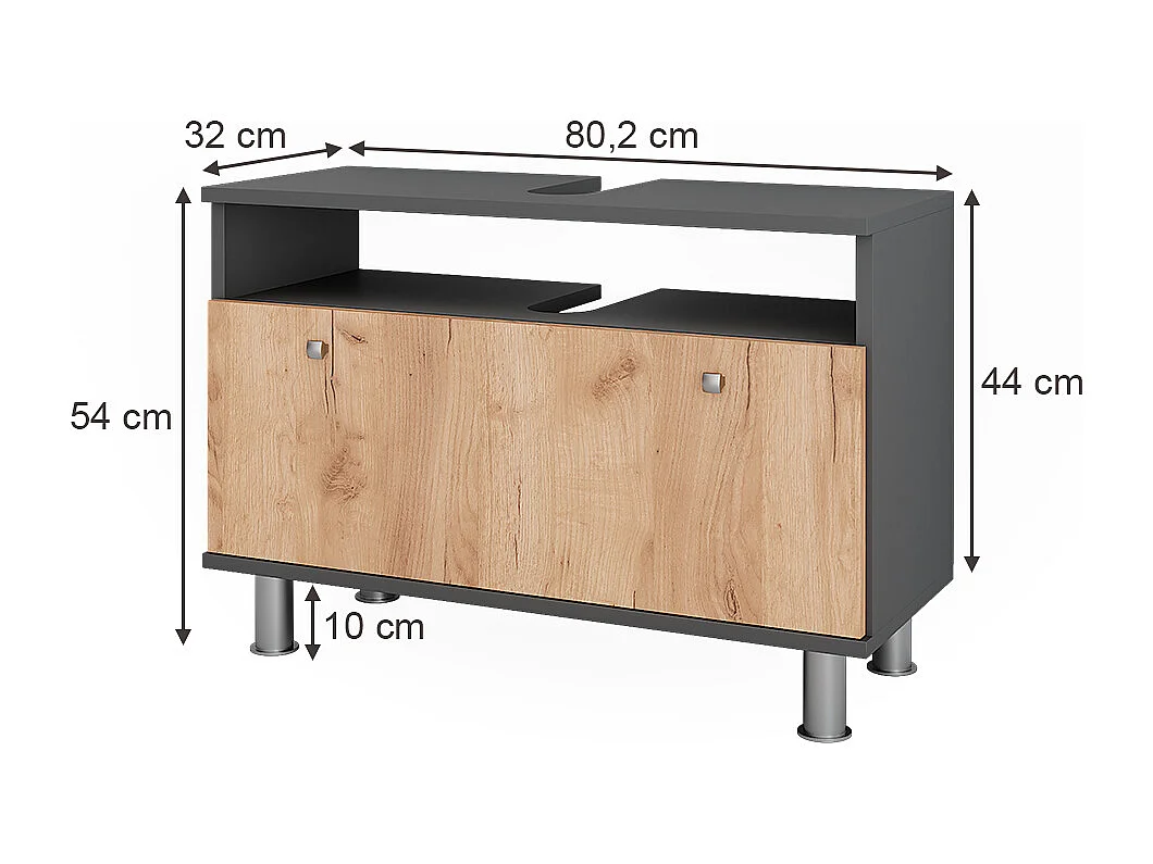 Meuble sous-vasque anthracite/chêne doré 80.2x32x54 fynn