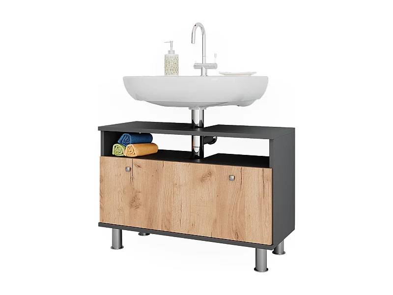Waschbeckenunterschrank anthrazit/goldkraft eiche 80.2x32x54 fynn