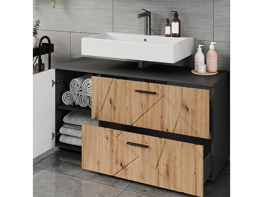 Meuble sous vasque anthracite/artisan 120.1x41x60.6 irma