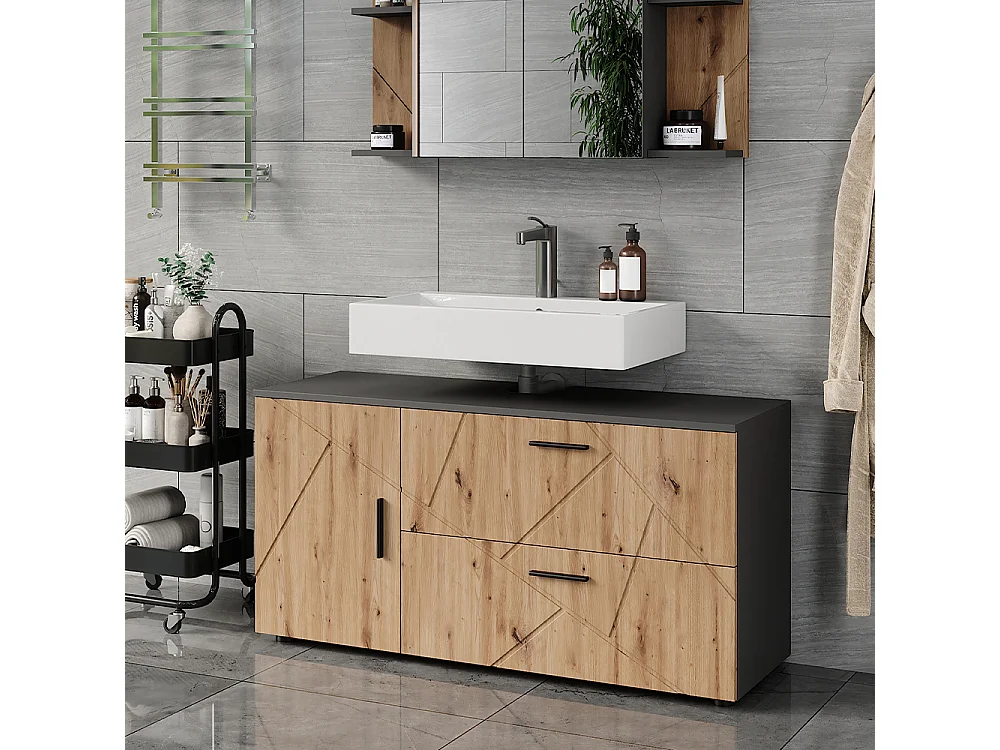 Meuble sous vasque anthracite/artisan 120.1x41x60.6 irma