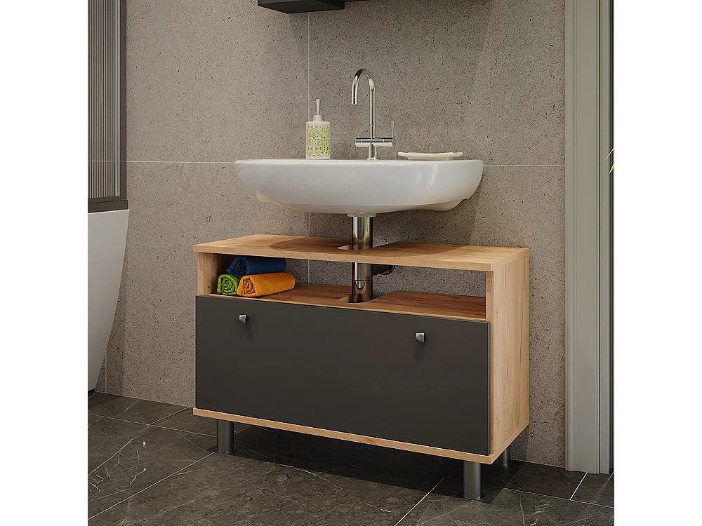 Meuble sous-vasque chêne doré/anthracite 80.2x32x54 fynn