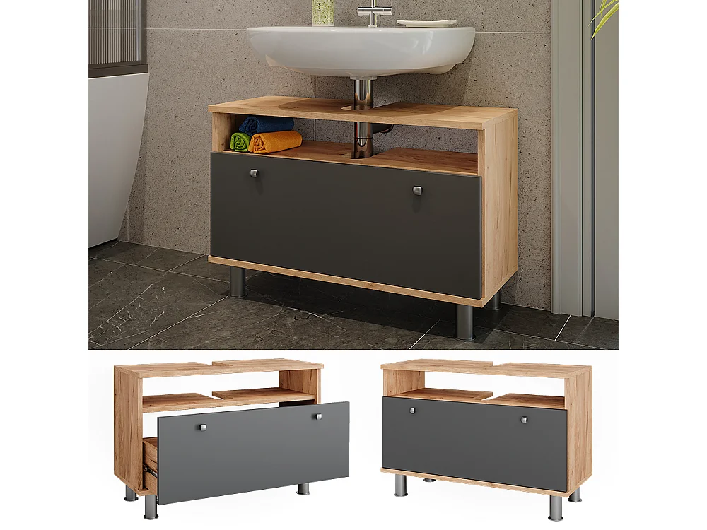 Meuble sous-vasque chêne doré/anthracite 80.2x32x54 fynn