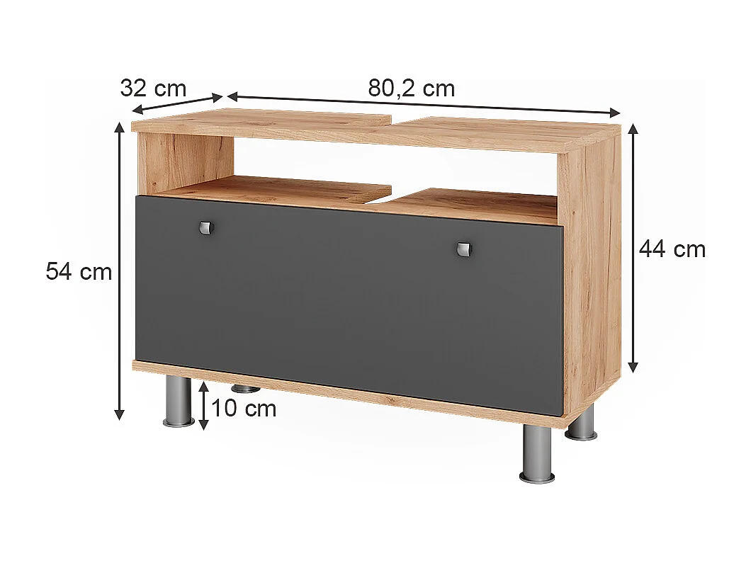 Meuble sous-vasque chêne doré/anthracite 80.2x32x54 fynn