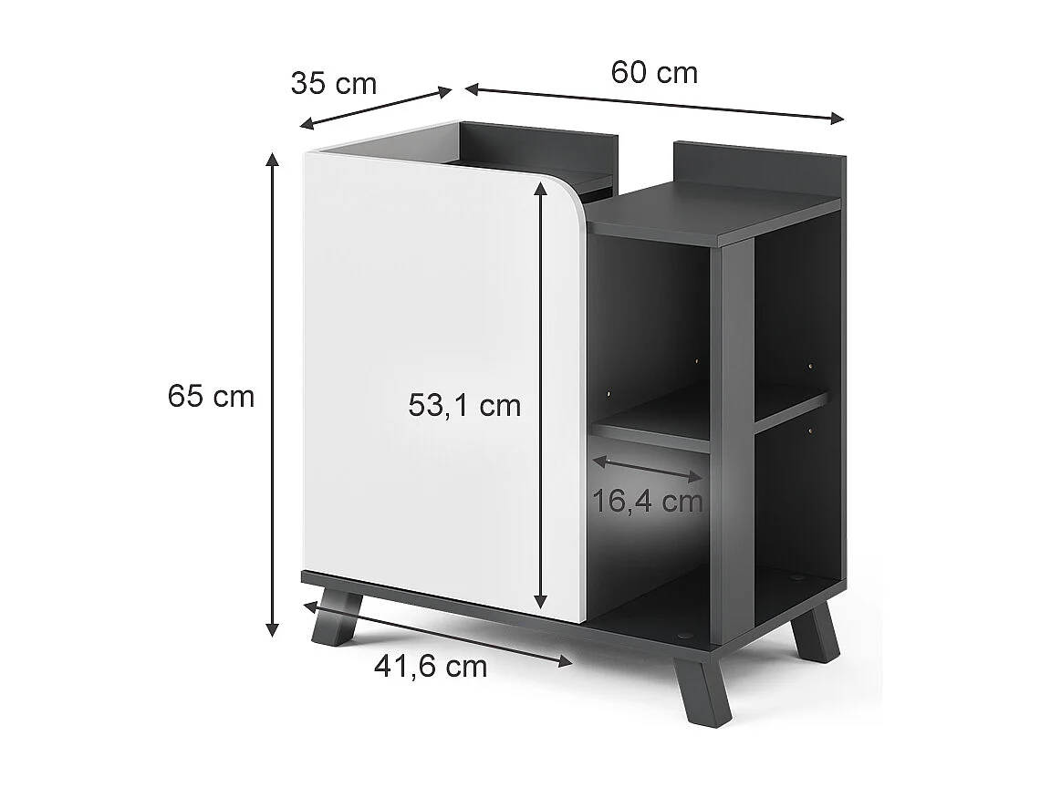 Meuble sous lavabo anthracite/blanc 60x35x65 karen