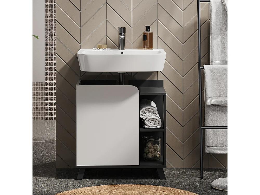 Meuble sous lavabo anthracite/blanc 60x35x65 karen