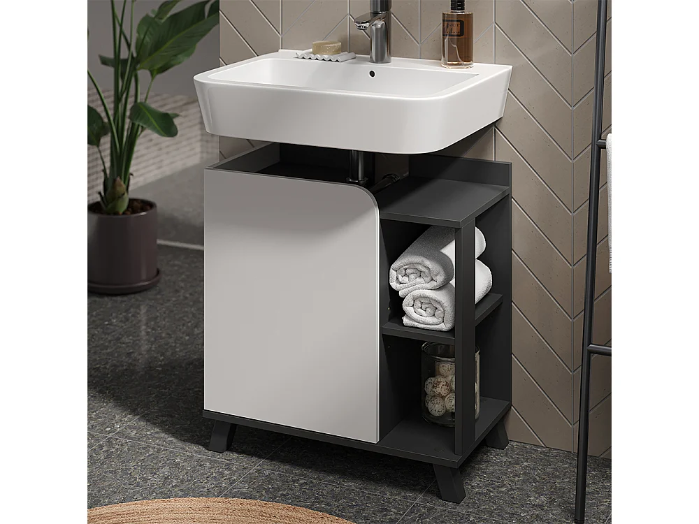 Meuble sous lavabo anthracite/blanc 60x35x65 karen