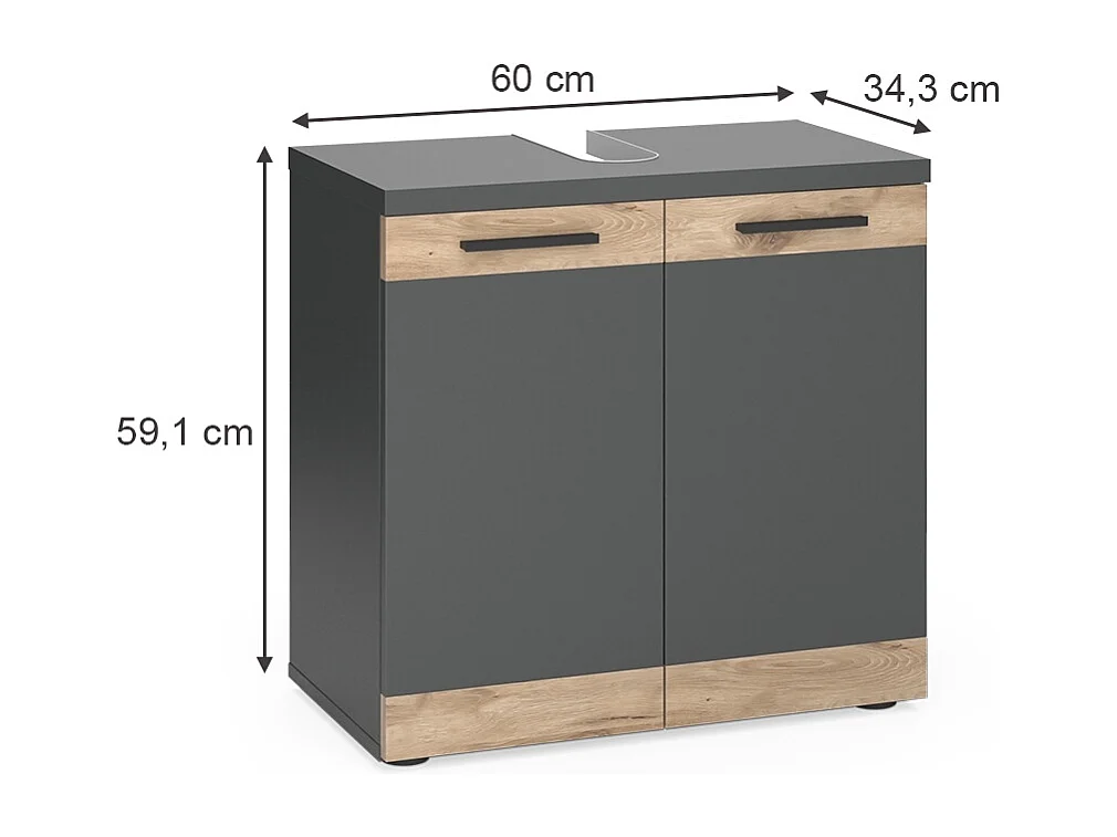Meuble sous lavabo anthracite 60x34.3x59.1 niko