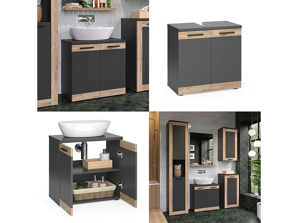 Meuble sous lavabo anthracite 60x34.3x59.1 niko