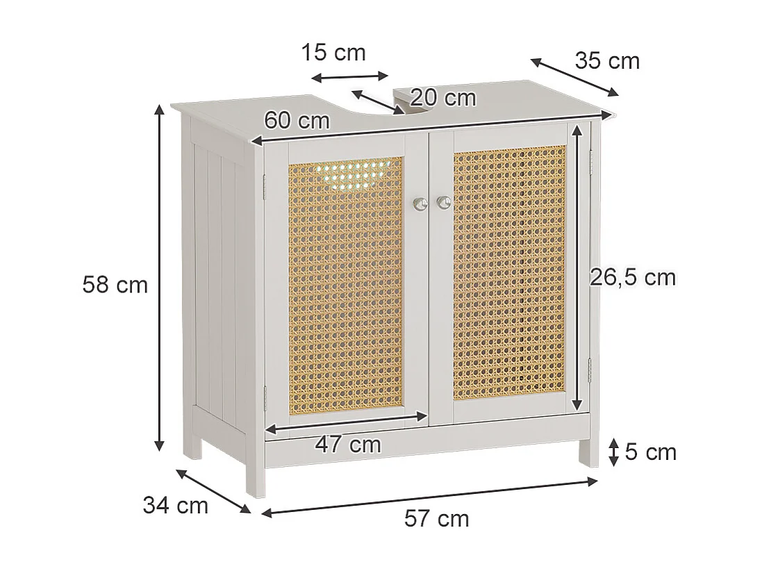 Meuble sous vasque simple blanc 60x35x58 rosario