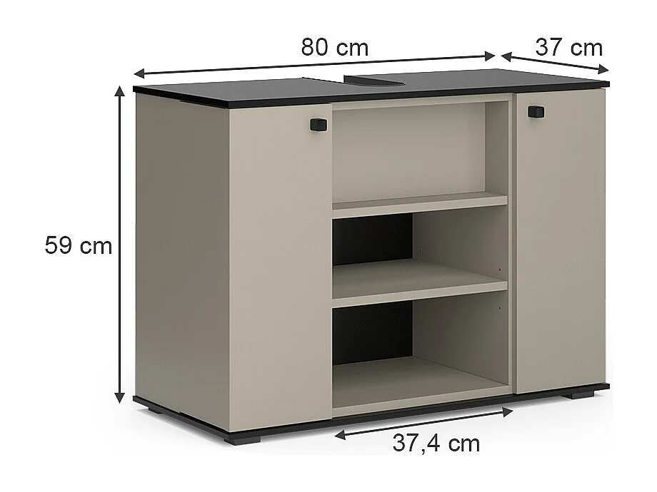 Meuble sous lavabo grège 80x37x59 joli