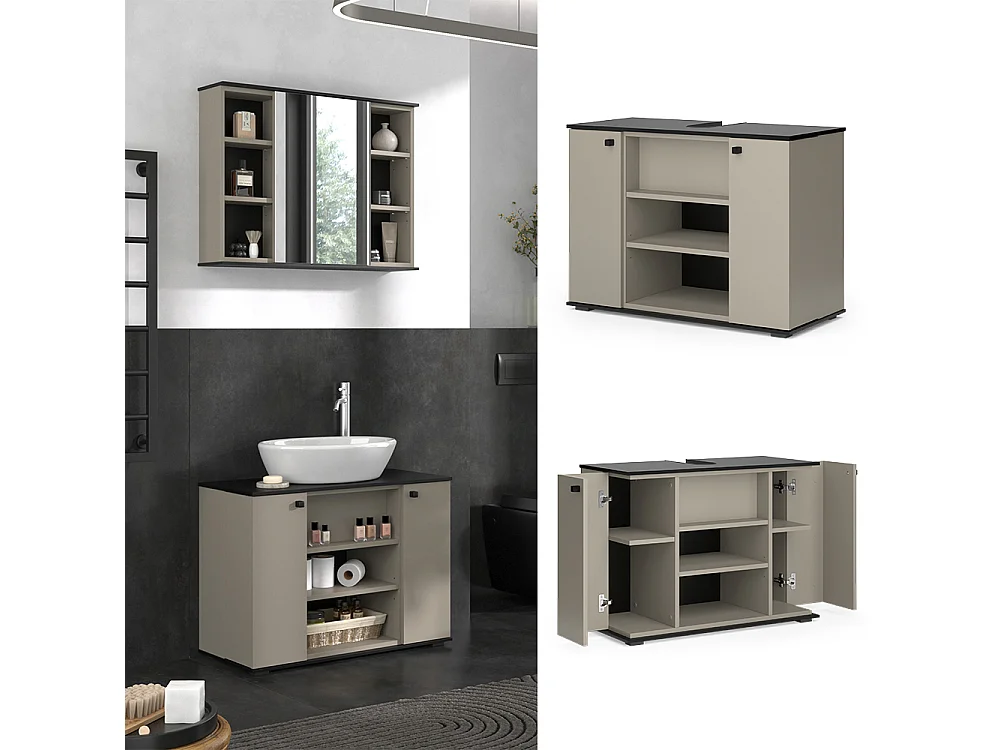 Meuble sous lavabo grège 80x37x59 joli