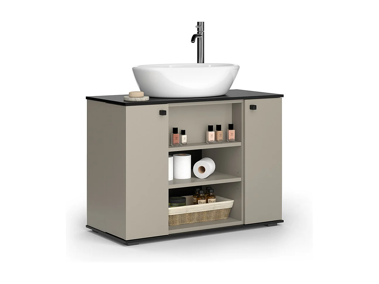 Meuble sous lavabo grège 80x37x59 joli