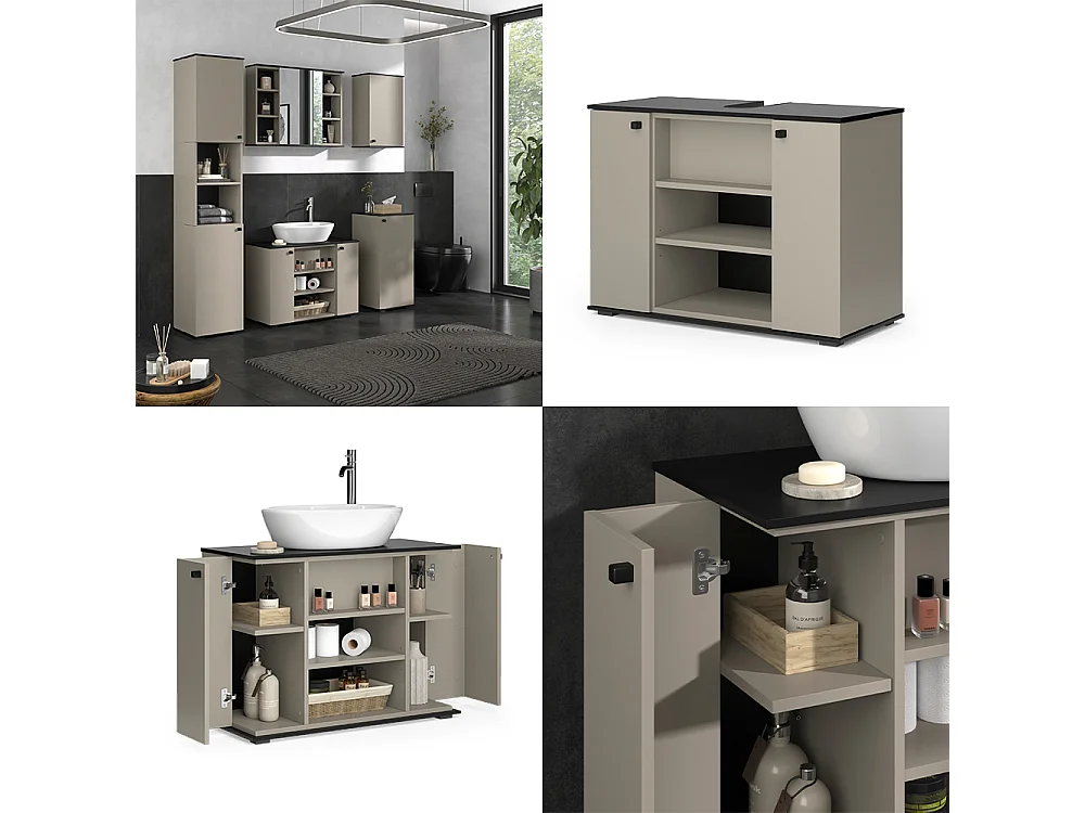 Meuble sous lavabo grège 80x37x59 joli