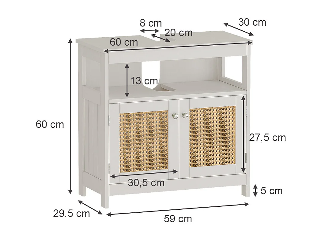 Meuble vasque simple blanc 60x30x60 rosario