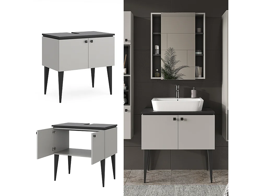 Meuble sous vasque simple gris 80x50x79 gerta