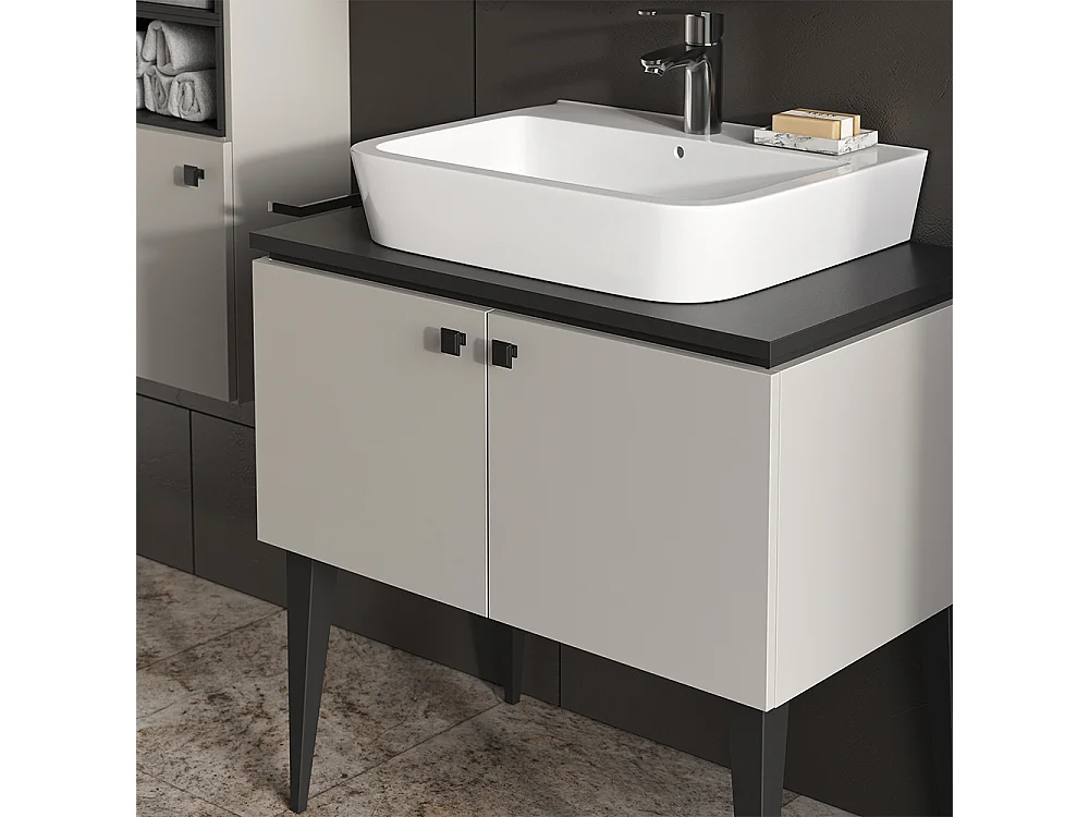 Meuble sous vasque simple gris 80x50x79 gerta