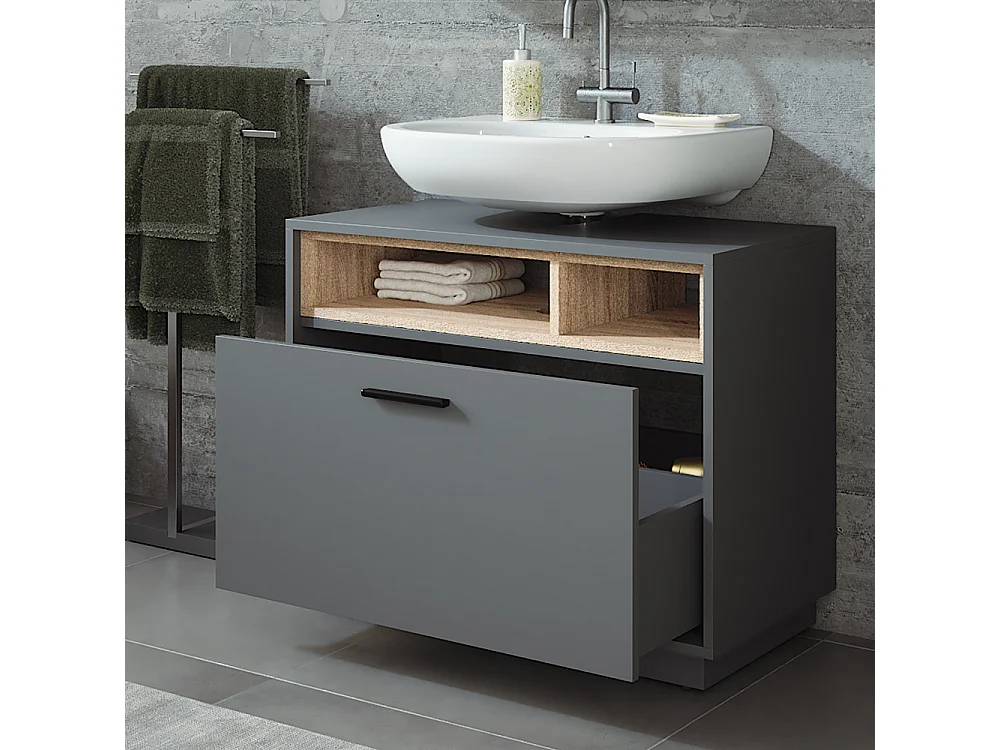 Meuble sous vasque anthracite/sonoma 80x35x64 beatrice