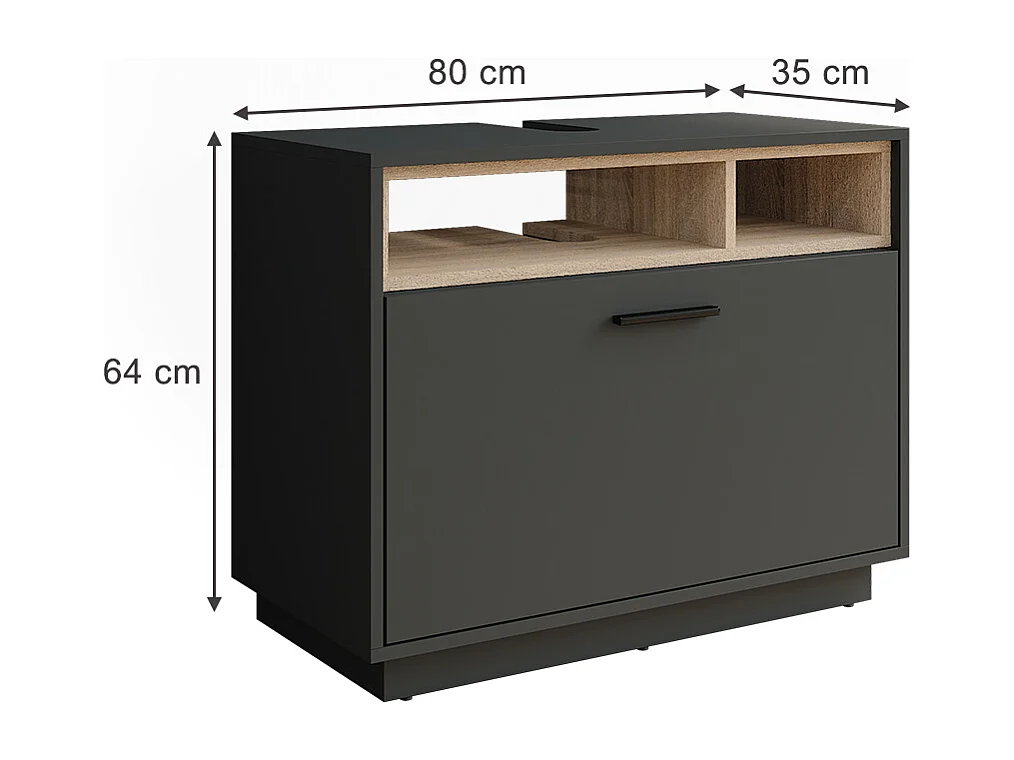 Meuble sous vasque anthracite/sonoma 80x35x64 beatrice