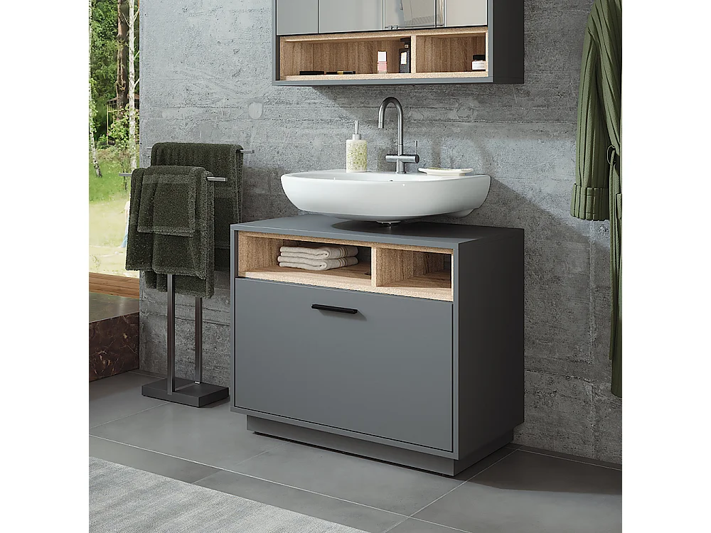 Meuble sous vasque anthracite/sonoma 80x35x64 beatrice