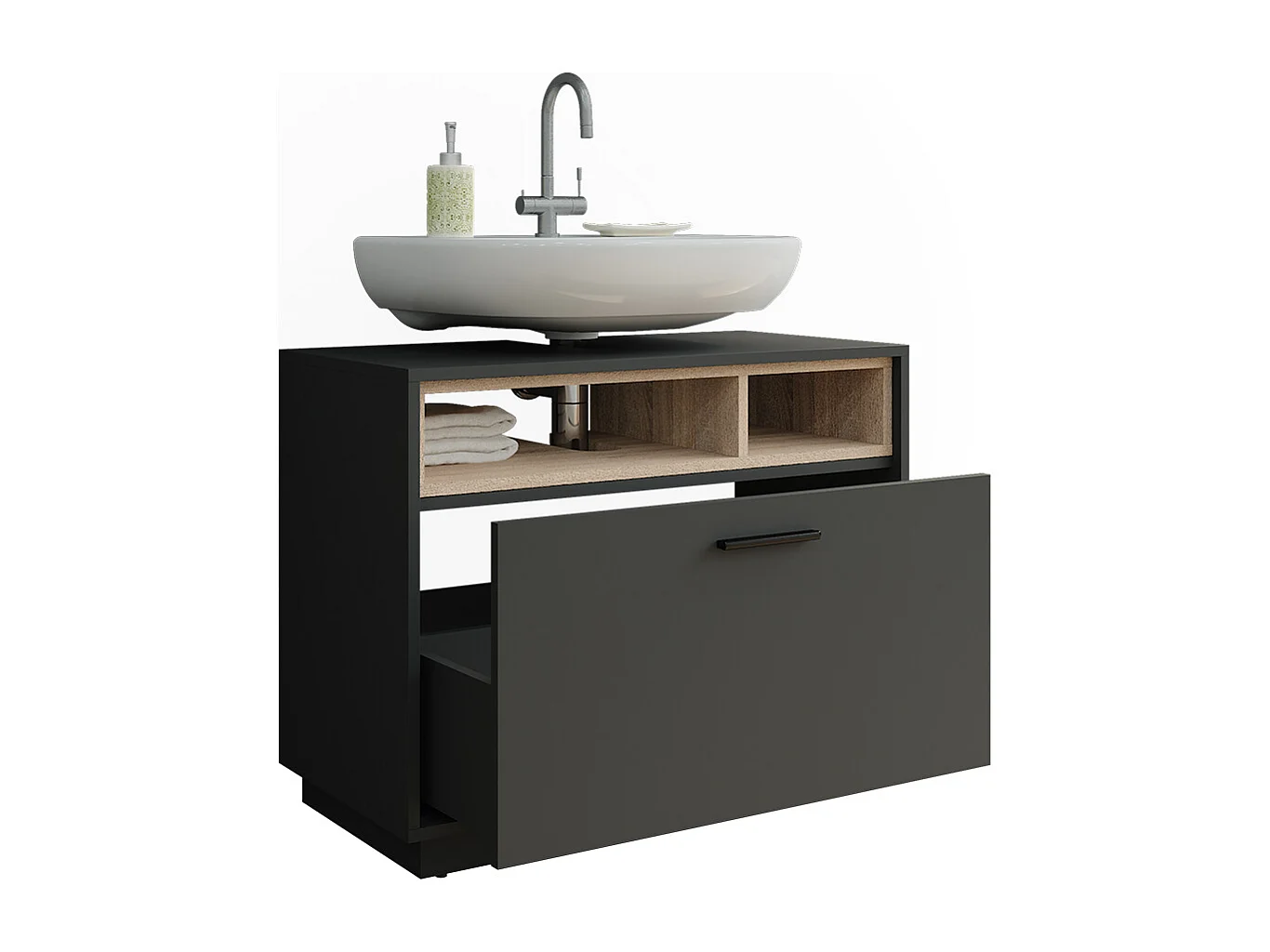 Meuble sous vasque anthracite/sonoma 80x35x64 beatrice