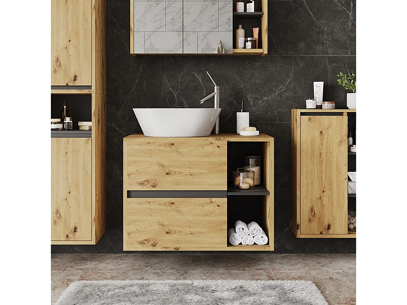 Mobiletto per lavabo artigiano/grigio 80x46x60 viola