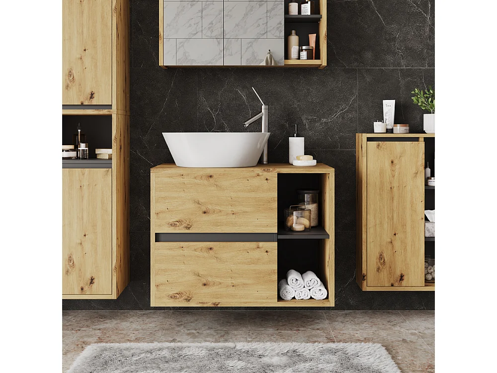 Mobiletto per lavabo artigiano/grigio 80x46x60 viola