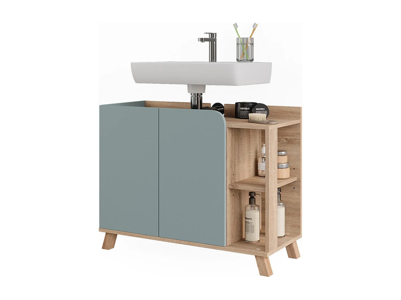 Meuble sous vasque sonoma/bleu 80x35x65 karen