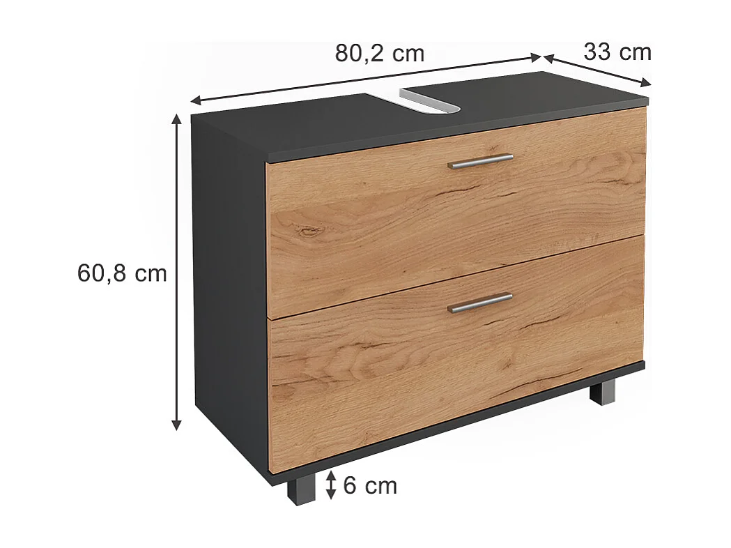 Meuble sous vasque chêne doré/anthracite 80.2x33x60.8 ilias