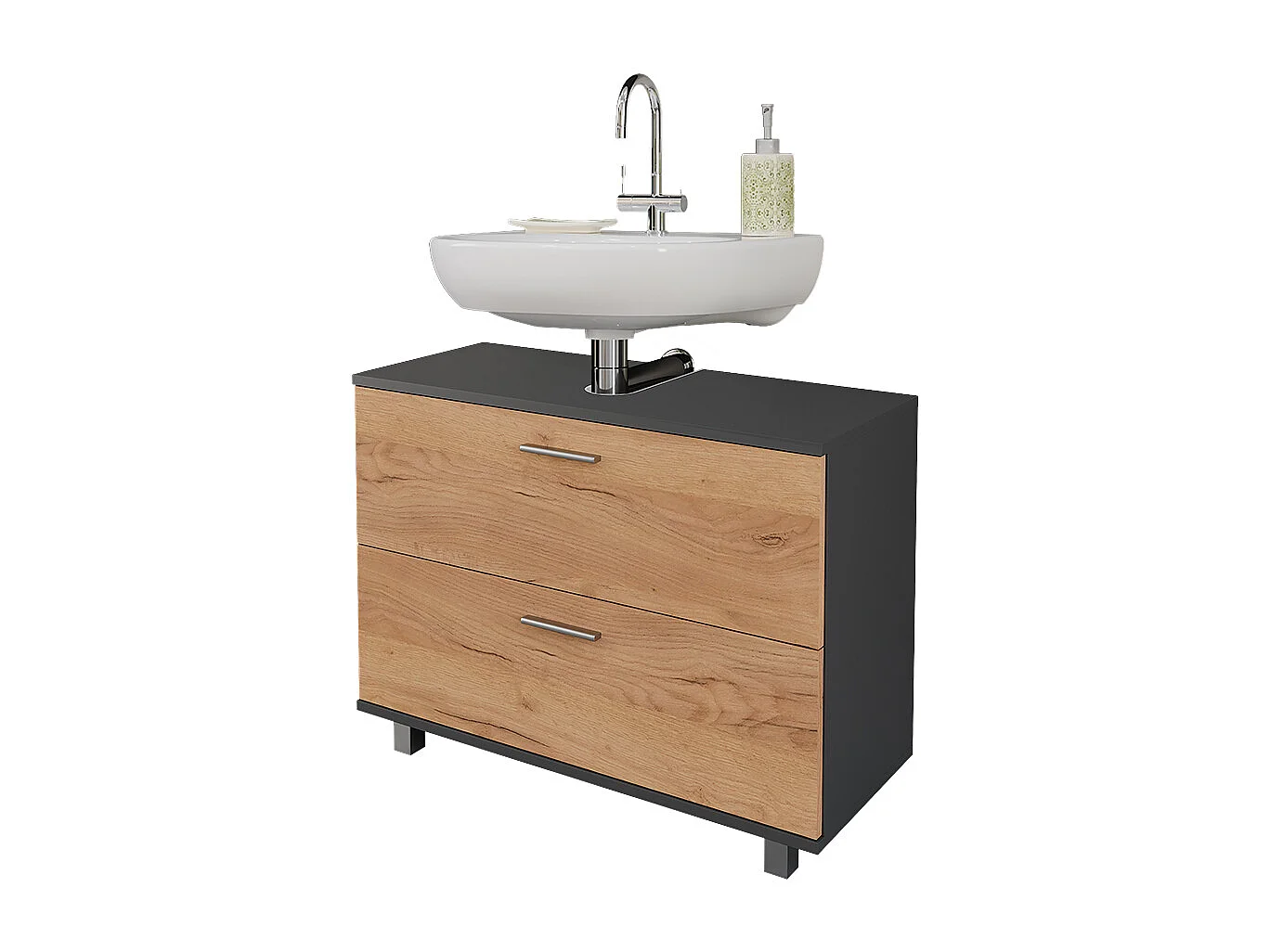 Meuble sous vasque chêne doré/anthracite 80.2x33x60.8 ilias