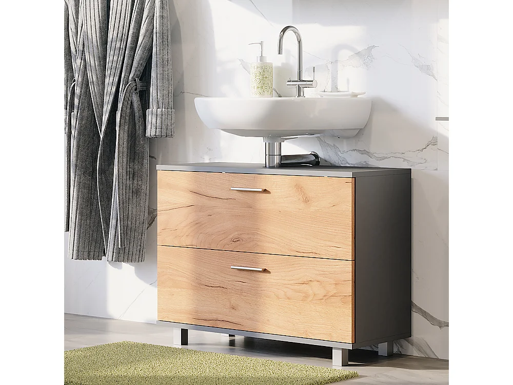 Meuble sous vasque chêne doré/anthracite 80.2x33x60.8 ilias