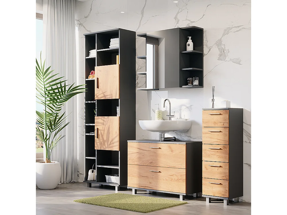 Meuble sous vasque chêne doré/anthracite 80.2x33x60.8 ilias