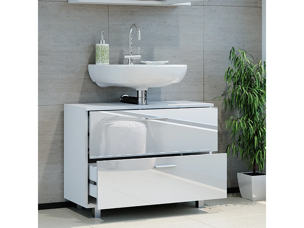 Meuble sous vasque simple blanc haute brillance 80x33x60.8 ilias
