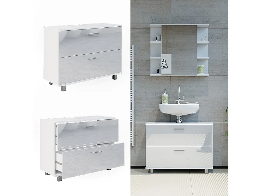 Meuble sous vasque simple blanc haute brillance 80x33x60.8 ilias