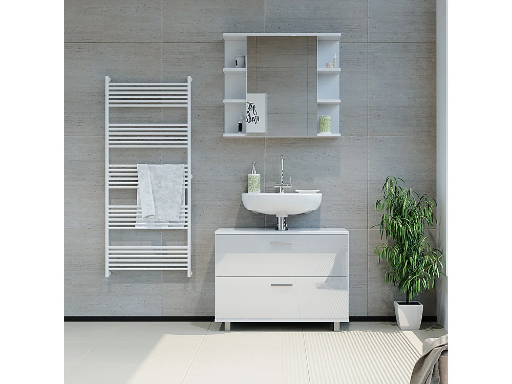 Meuble sous vasque simple blanc haute brillance 80x33x60.8 ilias