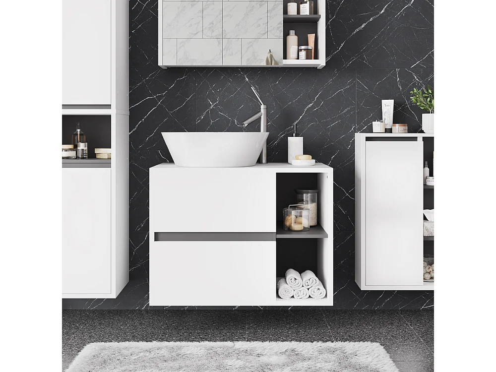 Meuble sous vasque blanc/gris 80x46x60 viola