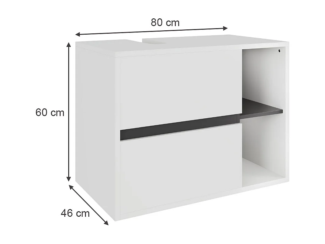 Meuble sous vasque blanc/gris 80x46x60 viola