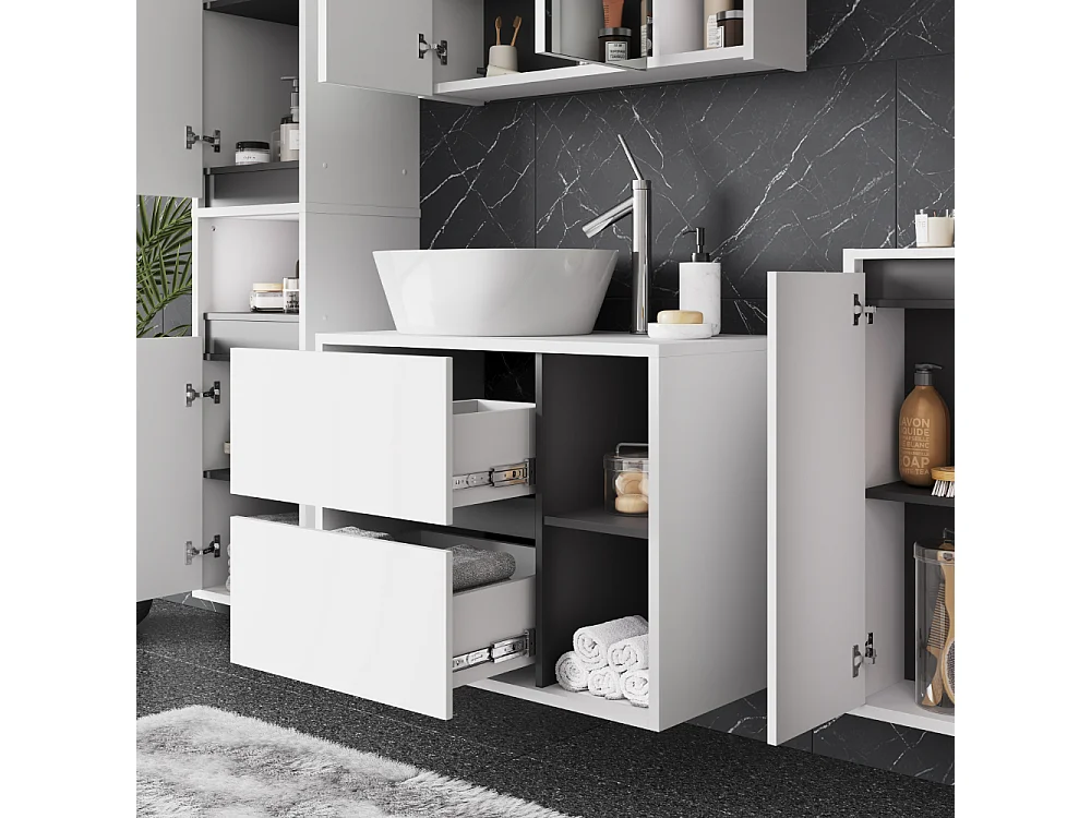 Meuble sous vasque blanc/gris 80x46x60 viola