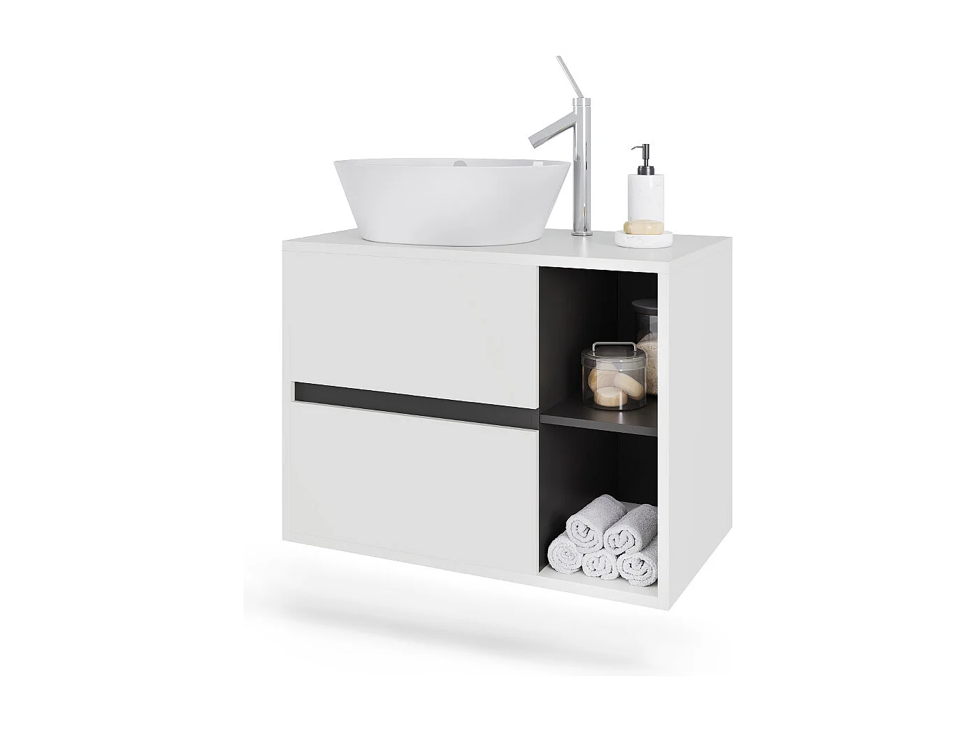 Meuble sous vasque blanc/gris 80x46x60 viola