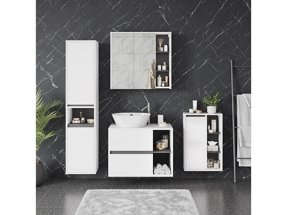 Meuble sous vasque blanc/gris 80x46x60 viola